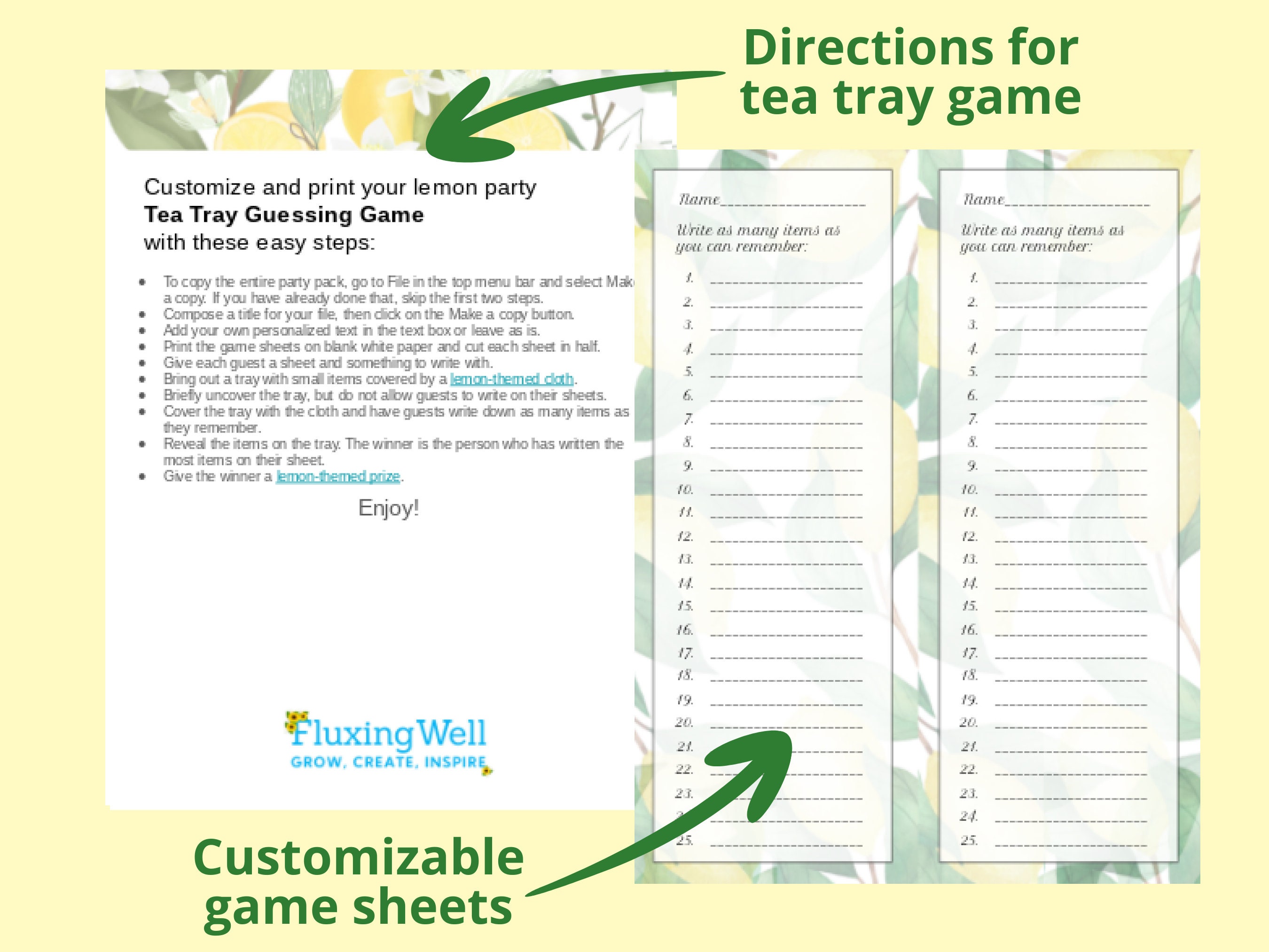 Editable Lemon Party Bundle: Invitations, Games, Place Cards, Labels ...