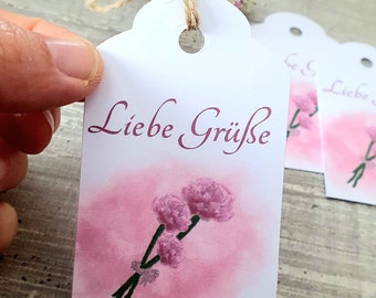 Anhänger Set Blumen "Liebe Grüße" 3tlg. Handgezeichnet,  handgefertigt