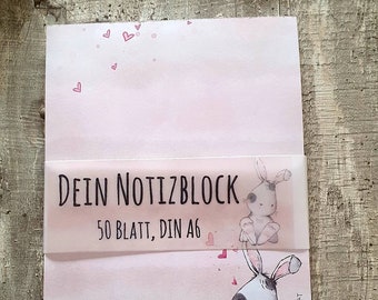 Notizblock "Bunny" DIN A6, 50 Blatt, handgezeichnet