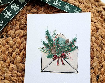 Mini Christmas card "Dear Christmas Post", folding card, textured paper, handmade, with matching envelope, DIN A7, portrait format