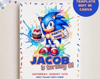 Sonic Birthday Invitation, Customisable Kids Party Invite, Editable Digital Download, Shadow the Hedgehog,