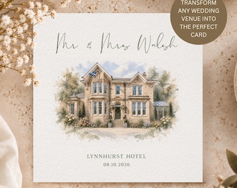 Personalised Watercolour Wedding Venue Card, Custom Couple Gift, Mr & Mrs Congratulations