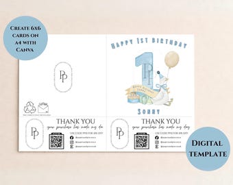 6x6 Greeting Card Template for A4 Card, Best selling Canva Template, Printable, Small Business Greeting Card Maker, Digital Download
