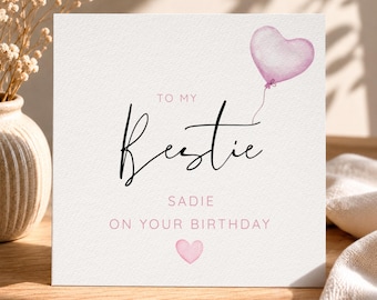 Happy Birthday to My Bestie, Birthday Card, Cute Best Friend Birthday Card, Friend Card, Girly Aesthetic Card for Her