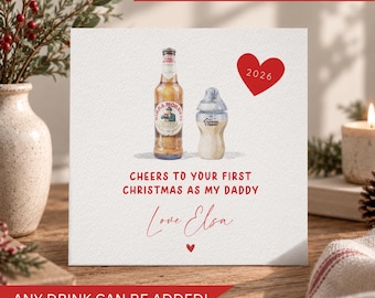 Personalised First Christmas as my Daddy Card, Watercolour, Funny Beer Irish Stout Christmas Card, 1st Christmas Card for New Dad, From Baby