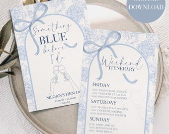 Something blue before I do, Editable Hen Party Canva Template, Hen Do, Bachelorette Itinerary Template, Invitation Template, Bridal Shower