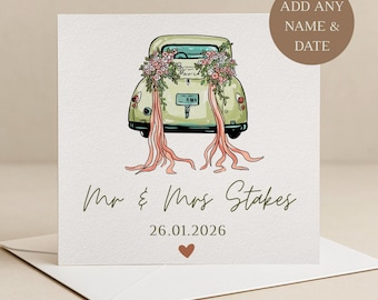 Personalised Wedding Card, Vintage Car, Mr and Mrs