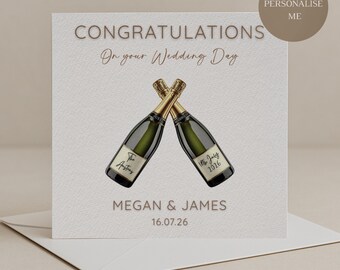 Personalised Champagne Congratulations on your Wedding Day Card, Mr and Mrs,Mrs and Mrs,Mr and Mr, Newlyweds Card, Surname and Wedding Date