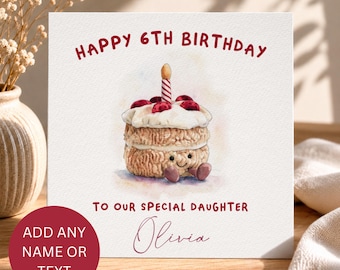 JellyCat inspired Personalised Birthday Cake Card, Cute Plushies Amuseables Cake Card, Daughter, Granddaughter, Niece, 10th, 11th, 12th