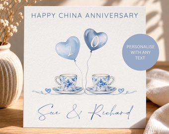 Personalised 20th Wedding Anniversary Card, Custom Couple Gift, Bone China 20th Anniversary Card, Mum & Dad Anniversary Gift,