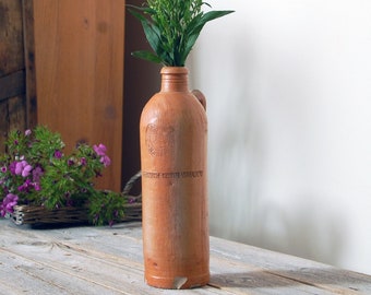 Antique stoneware mineral water flask / Niederselters Nassau earthenware bottle / 1800s German clay stoneware bottle