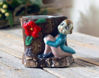 Vintage elf pixie planter / vintage elf vase / Christmas planter / woodland planter / vintage decor / kitschy planter / Japanese planter