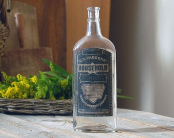 Antique ammonia bottle / vintage apothecary pharmacy bottle / CC Parsons household ammonia / antique clear glass medicine bottle