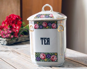 Vintage floral canister / antique MZ Altrohlau Czechoslovakia canister / tea canister / porcelain canister / rose canister / cottage decor