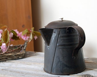 Large metal vintage kettle /  metal coffee pot / rustic decor / farmhouse kitchenware / farmhouse decor / cottage decor / rustic kettle