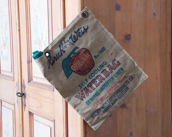 Vintage Hirsch and Weis self cooling water bag / linen canvas / Portland Oregon / automobile water bag / camping hiking / water bottle