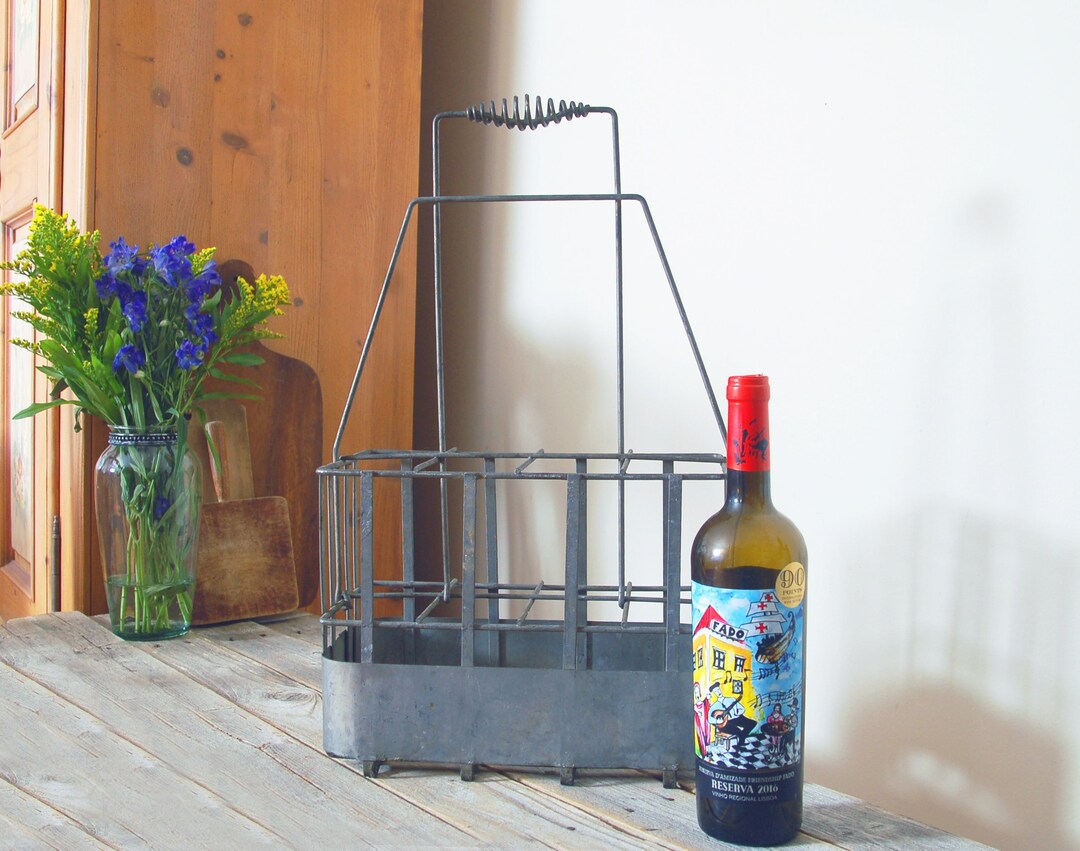 Vintage Metal French Wine Bottle Holder / Vintage Milk Bottle Carrier 6