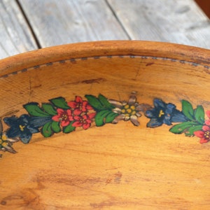 Hand painted wooden bowl / vintage bowl / turned wood footed bowl with carved flowers / rustic wood bowl / farmhouse decor / cottagecore image 3