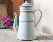 Vintage French enamel coffee pot tiered enamelware coffee pot retro enamel coffee maker French farmhouse coffee pot brocante