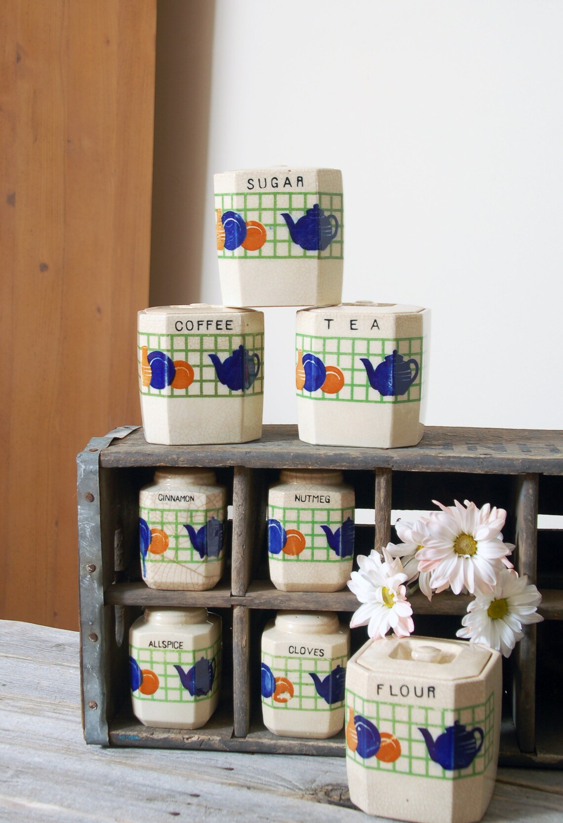 Vintage spice canister set / antique 8 piece spice canisters / Etsy