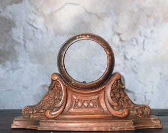 Antique wood mantel clock case / hand carved wooden salvage clock display piece
