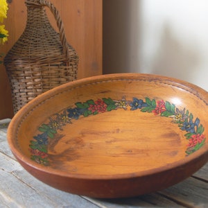 Hand painted wooden bowl / vintage bowl / turned wood footed bowl with carved flowers / rustic wood bowl / farmhouse decor / cottagecore image 6