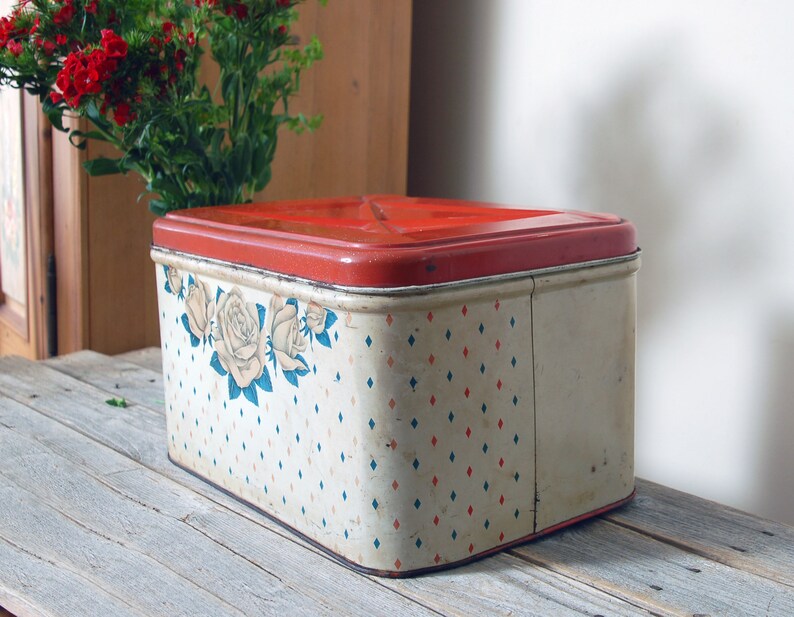 Vintage Tin Bread Box With Roses / Metal Pantry Box / Tin Etsy