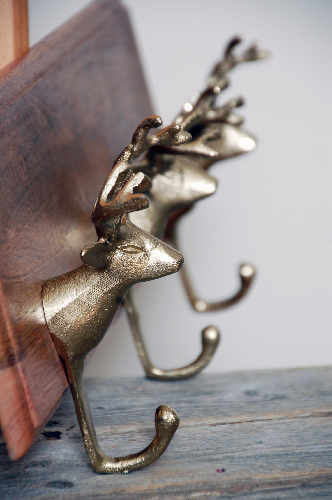 Deer Head Antler Coat Rack / Metal and Wood Stag Wall Hook Etsy