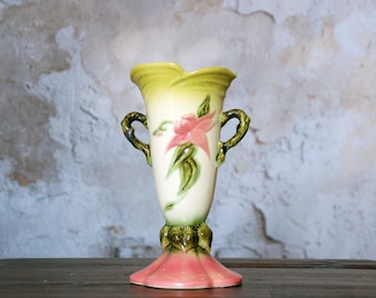 Vintage Hull Woodland vase W18 -10 1/2 / hand painted mid century floral vase