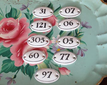 Vintage French house number / white & black oval porcelain door number sign plaque / single numbers