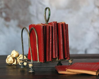Antique 1920's Little Leather Library 11 piece book set with holder