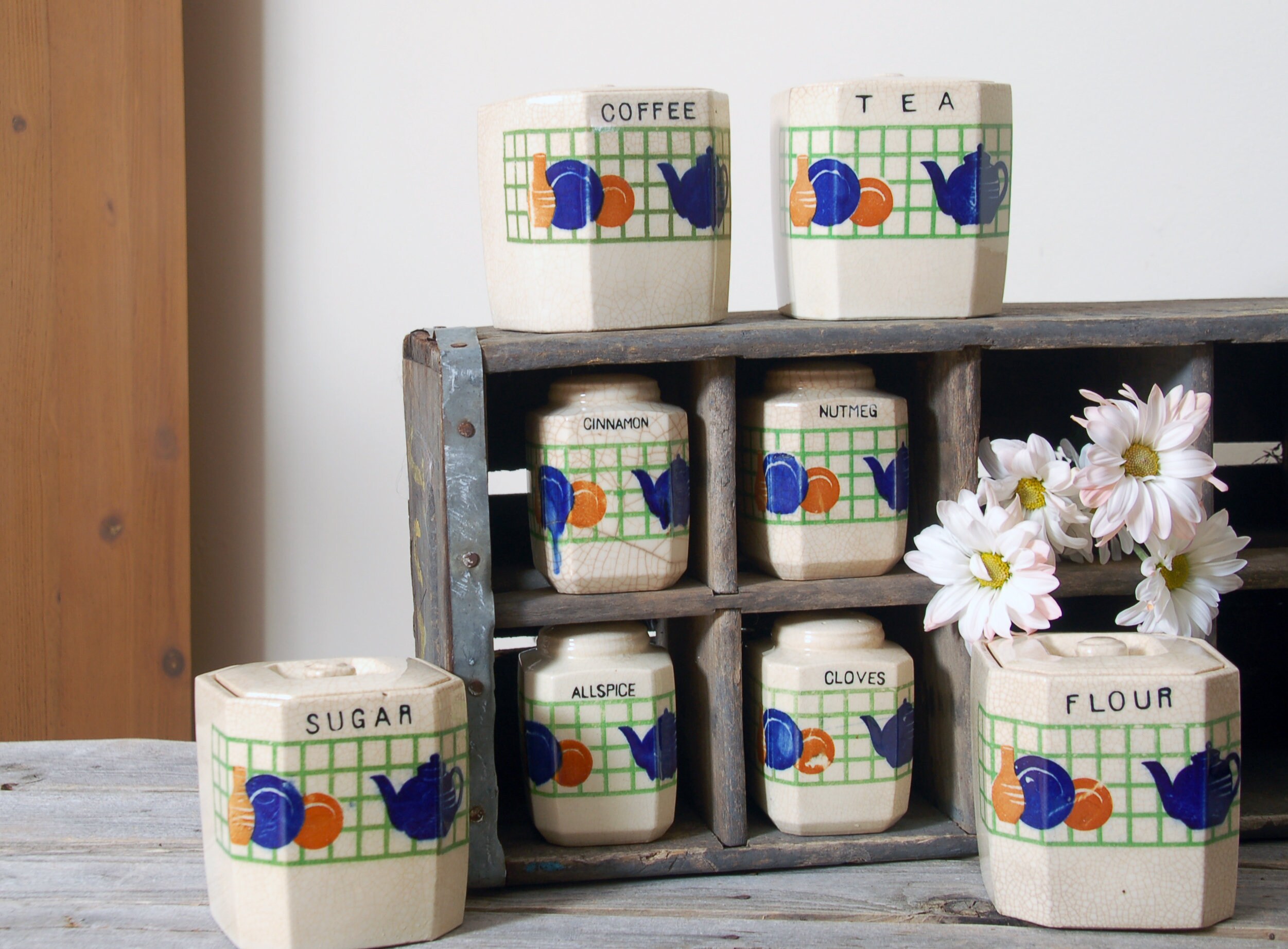 Vintage spice canister set / antique 8 piece spice canisters / Etsy