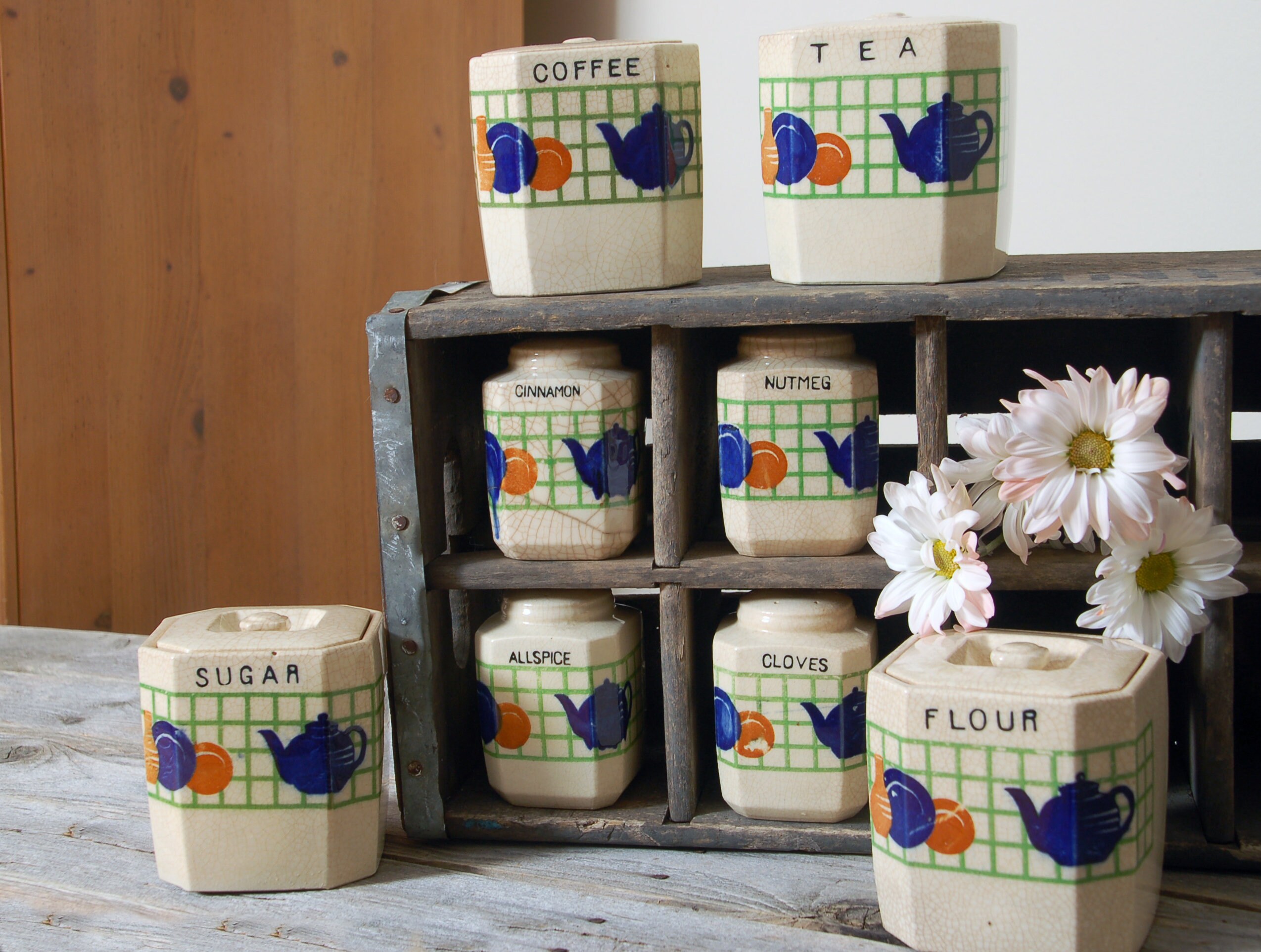 Vintage spice canister set / antique 8 piece spice canisters / Etsy