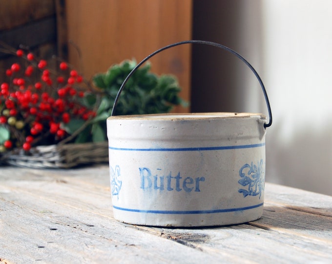 Stoneware Butter Crock / Antique Butter Crock / Blue Onion Crock