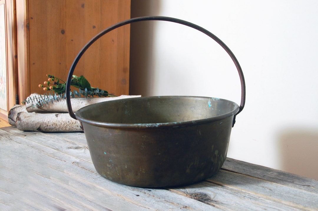 Antique Large Brass Pot With Iron Handle / Vintage Brass Etsy
