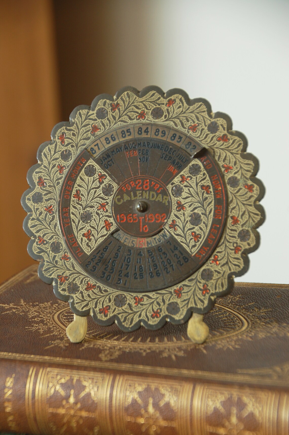 Vintage Brass 28 Year Calendar / Round Rotating Metal Desk Etsy