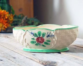 Vintage Japanese Majolica bowl / vintage ceramic bowl planter / hand painted Japan pottery / Hotta Yu Shoten style ceramic bowl