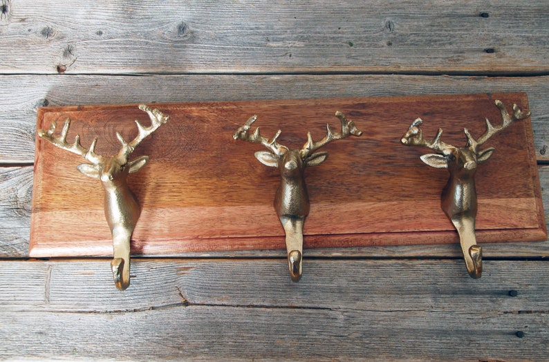 Deer head antler coat rack / metal and wood stag wall hook Etsy