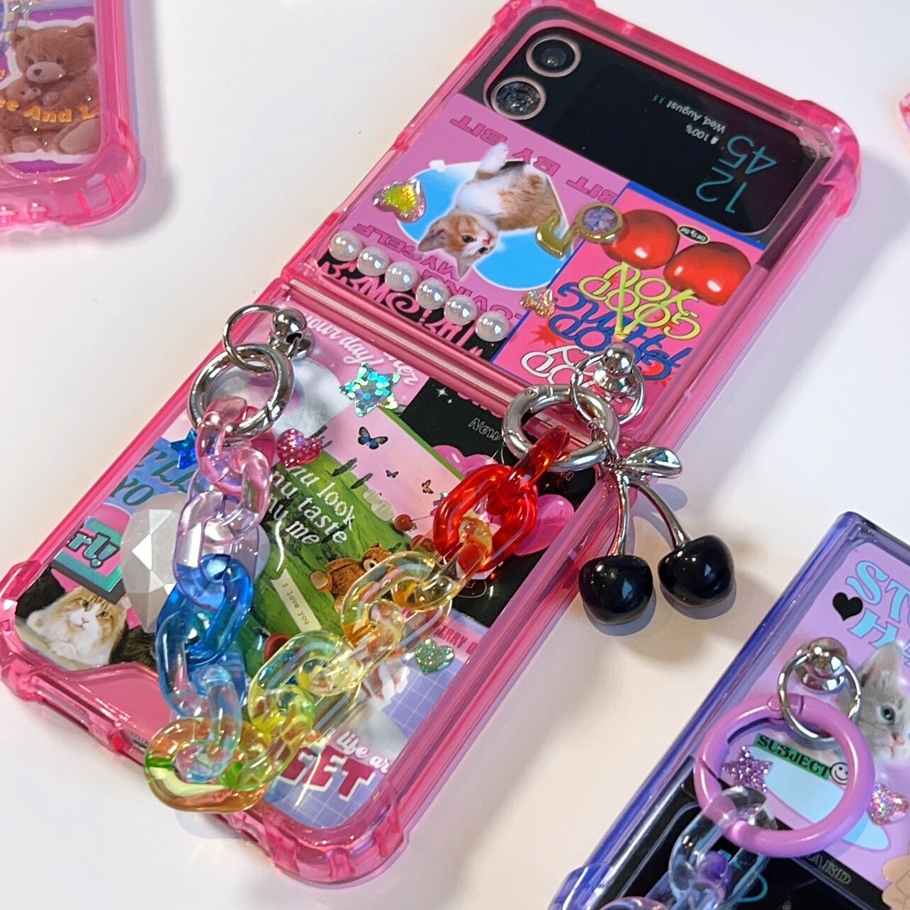 Pink Monster Violet Clear Phone Case With Chain for Samsung 