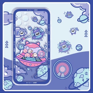 Blue Space Monster Phone Case, Soft Clear Full cover, for all iPhone Samsung Model, iphone 15 14 13, 12 pro max S21, 22, FE mini note S23 22