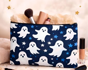 Halloween Ghost Makeup Bag, Spooky Cute Cosmetic Pouch, Travel Toiletry Organizer, Zipper Storage Beauty Bag Gift