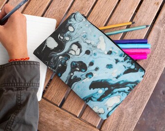 Niedliche Stiftetasche | Stiftemäppchen in Schwarz und Blau für Studenten, Künstler und Reisen, wiederverwendbare ästhetische Reißverschlusstasche, Stiftetasche für Künstler