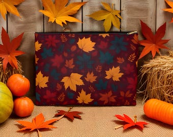 Autumn Leaves Accessory Pouch: Fall Makeup Bag, Travel Organizer