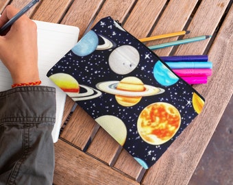 Sonnensystem Schreibtasche | Schwarz Polyester Organizer Fall | Künstlerischer Veranstalter für die Schule | Federmäppchen mit Galaxy-Thema | Tragbare Schreibtasche