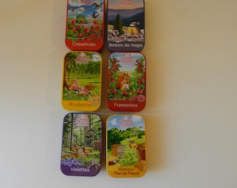 French Vintage Tin/6 Sweet Tins /Gift Idea/Strorage Tin/Advertising Tin/Small Tin/Lidded Tin/Collectable tin/ Country Kitchen/Retro/