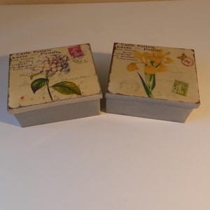 French Vintage Tin/ Two Carte Postale Flower Tins /Gift Idea/Storage Tin/Vintage Tin /Lidded Tin/Collectable/Country Kitchen/Retro/Metal Box