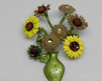 Retro Costume Brooch/Vase of Flowers/Vintage Style Brooch/Art Deco/Pin Brooch/ Rhine Stone Brooch/Gift/Jewellery/Enamel