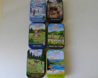 French Vintage Tin/6 Sweet Tins /Gift Idea/Strorage Tin/Advertising Tin/Small Tin/Lidded Tin/Collectable tin/ Country Kitchen/Retro/