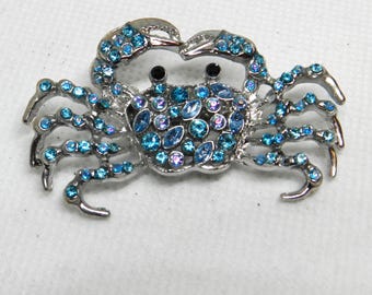 Retro Costume Brooch/Turquoise Crab Brooch/Vintage Style Brooch/Art Deco/Pin Brooch/ Rhine Stone Brooch/Gift/Jewellery/80s /Diamante