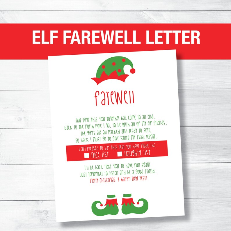 Elf Farewell Goodbye Letter Printable Letter Size Etsy